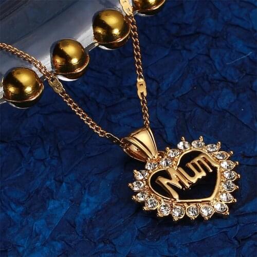 Fashion Cute Heart Alphabets Mum Pendant Necklace Rhinestone Gold Color Heart Chain Jewelry