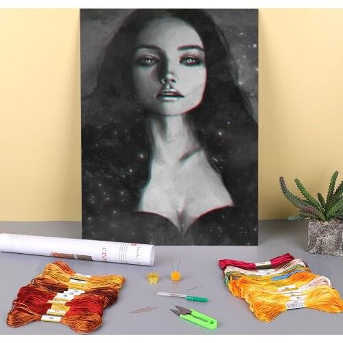 Cartoon Girl Woman Printed Canvas 11CT Cross-Stitch Embroidery Complete Kit DMC Threads Craft Knitting Handmade Hobby Stamped