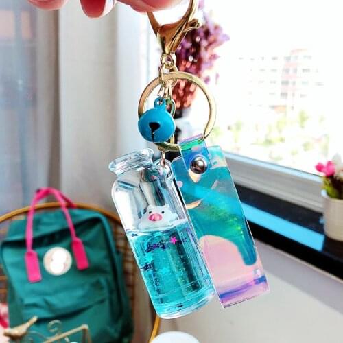 Cartoon Cute Pig Keychain Floating Milk Liquid Quicksand Key Ring Charm Women Couple Bag Pendant Key Chains Gifts