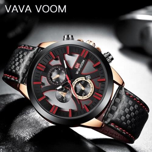 Mens Watches VAVA VOOM Top Brand Luxury Waterproof 24 hour Date Quartz Watch Man Fashion Leather Sport Wrist Watch Men Clock