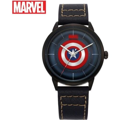 Disney OFFICIAL Marvel Avengers CAPTAIN AMERICA SHELL QUARTZ WATCH Waterproof MEN Watches LEATHER Male Sapphire Luxury M-9013