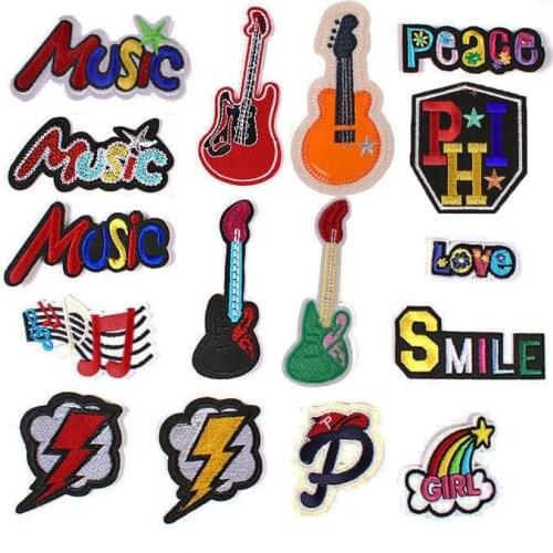Music Guitar Lightning Colorful Embroidery Cloth Stickers Clothing Accessories Badge Patch Stickers