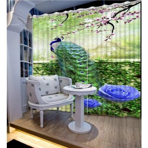 Custom any size peacock curtains 3D Curtain Printing Blockout Polyester stereoscopic curtains