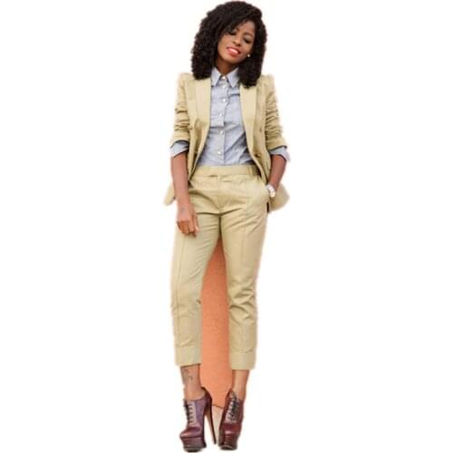 NEW Khaki 2019 fashion womens business suits female office uniform elegant pant suits ladies work suit 2 piece tuxedo women