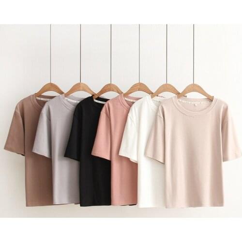 2020 New Fashion Women Shirts Basic T-shirts Women Summer Solid Color T-shirts