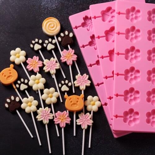 New Design Whosales Silicone Candy Lollipop Molds Donut Round Flower Star Shapes Sugar Craft Fondnat Chocolate Baking Decorating