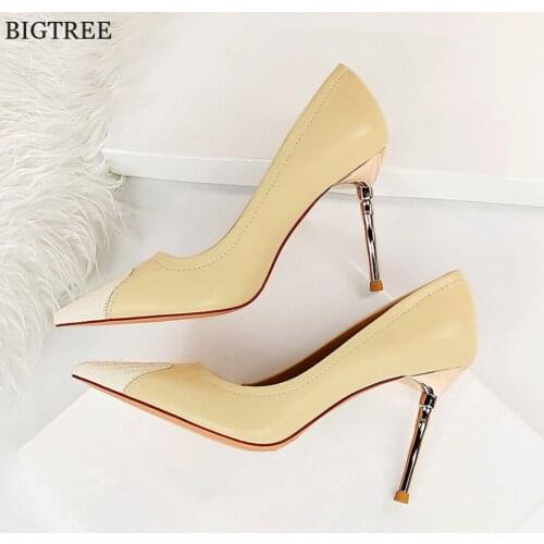 Autumn Sweet Crystal Buckle Pointed Toe Women Pumps Concise Solid Silk Shallow Female 10.5cm Super High Heels Shoes Wedding Shoe