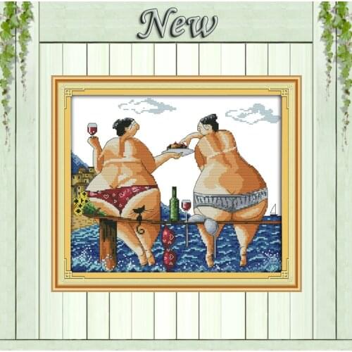 Sexy woman Enjoy in beach 11CT Pattern printed on canvas DMC 14CT Cross Stitch kits needlework embroidery Sets Crafts Home Decor