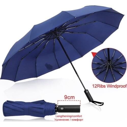 Strong Wind Resistant Automatic Umbrella 3Fold Portable Umbrella Unisex Folding Umbrella 12Ribs Large Business Umbrella Gift