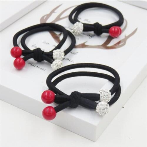 10PCS/LOT Novelty 2Red Beads Elastic Hair Bands Toys For Girls Handmade Bow Headband Scrunchy Kids Hair Accessories For Womens