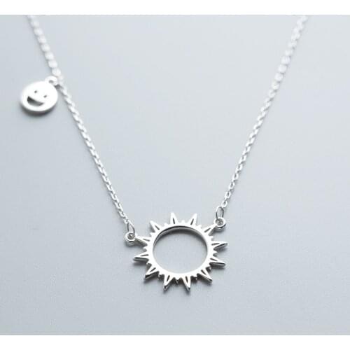 S925 sterling silver sun smiley face necklace for female simple temperament student girlfriend hollow clavicle chain female gift
