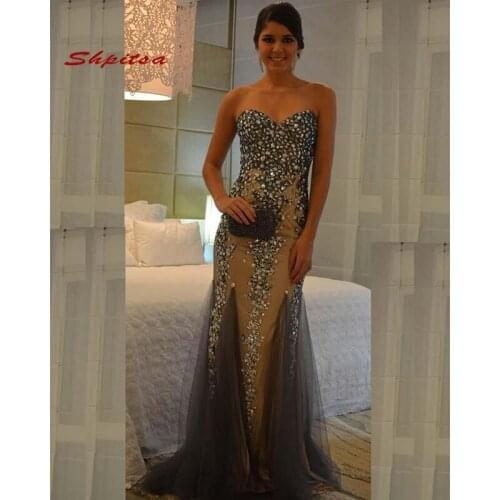 Sexy Long Mermaid Evening Dresses Party Plus Size Beautiful Women Tulle Luxury Crystal Prom Formal Evening Gowns Dresses