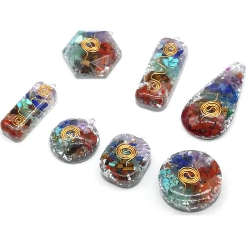 Seven Chakras Pendant Round Reiki Heal Energy Crystal Natural Stone Charms for DIY Jewelry Making DIY Necklace Gift