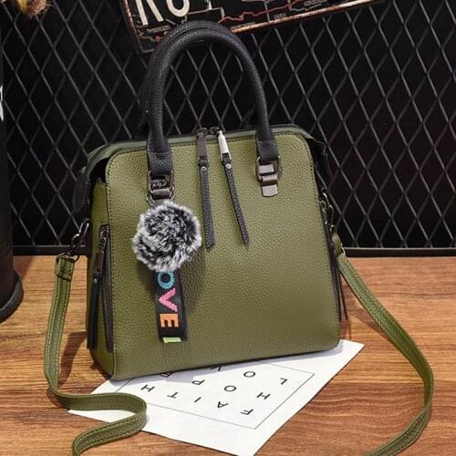 Luxury Handbag For Women Fur Ball Shoulder Bag PU Leather Crossbody Bag Vintage Large Capacity Top-handle Bag Brand Lady Purse