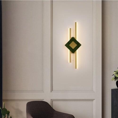 Green Marble LED Home Wall Lamp Stair Aisle Corridor Restaurant Living Room Foyer Golden Metal Surface Decorative Bracket Light