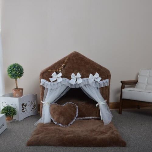 Warm and soft dog room lace door pet house cute kennel self-heating coral velvet kennel for easy cleaning