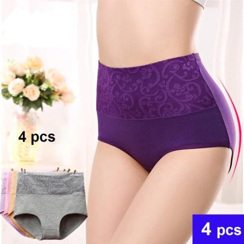 4pcs/Lot Quality Cotton Underwear Women Panties Comfortable Breathable Abdomen brifes Ladies Brifes High Waist