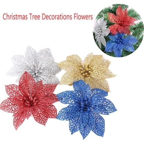 Christmas Tree Decorations Gold Powder Openwork Flower Simulation Beauty Chen Christmas Scene Layout Props Flower