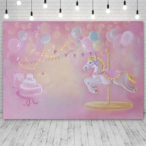 Avezano Vinyl Birthday Party Photography Backgrounds Carousel Balloon Pink Girl Cake Smash Backdrop Photo Studio Photocall Decor