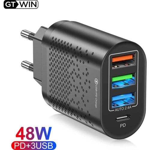 48W USB Charger Quick Charge QC 3.0 4 Port PD Type C USB-C Charger Fast Charging For iPhone 12 Macbook Xiaomi mi 11 Wall Adapter