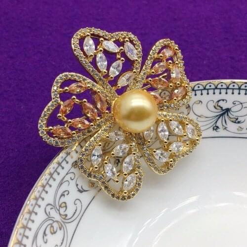 Zircon brooch women flower golden zircon brooch and brooch pearl wedding bride wedding decoration drop shipping