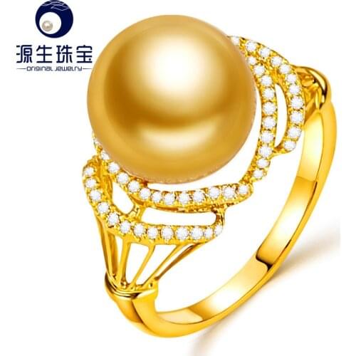 [YS] New Arrival 18K Gold Ring 10-11mm Golden South Sea Pearl Ring For Women