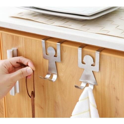 1Pair Stainless Steel Door Hook Wall Storage Holder Rack Kitchen Door Hook Cabinet Clothes Hanger Towel Organizer