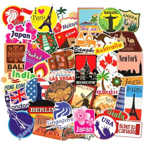 10/30/50PCS Travel Stickers Scenic Buildings Suitable for Skateboard Laptop Computer Baggage Bike Waterproof Sticker Wholesale