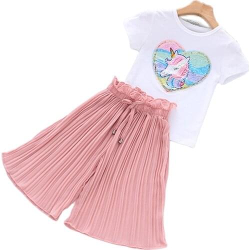 2020 Cartoon Girls Clothes Sets Children Clothing Brand Summer Fashion Students T-Shirt + Star Dress 2Pcs Suit Baby Kids Clothes