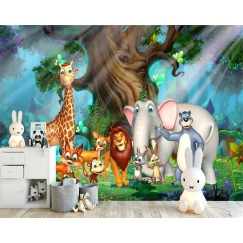 Beibehang Custom 3d wallpaper mural 3D Cartoon Forest Giraffe Elephant Animal World Childrens Room 3d wallpaper carta da parati