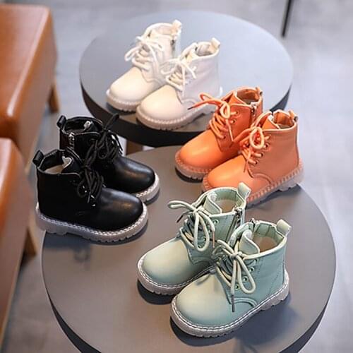 9-36Months Infant Martin Boots Baby British-style Solid Color Side Zipper Lace Up Shoes Kids Girls Firstwalker Autumn Spring New