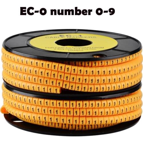 Cable markerEC-0 500PCS yellow color mix number Cable Wire Marker Number 0 to 9 Cable Size 1.5sqmm PVC material wiring marker