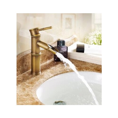 Antique brass wash basin faucet hot and cold, 2 section of bamboo single hole water tap vintage,Bathroom sink basin faucet mixer