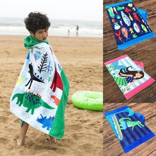 Colorful Cartoon Pattern Hooded Bath/Beach Towel Formaldehyde-free Cotton Pool Towels Cloak for Girls Boys
