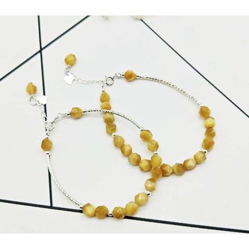 Ruifan Radiation Protection Natural Stone Gold Tigers Eye Bracelet Ladies 100% 925 Sterling Silver Woman Bracelets Gift YBR073