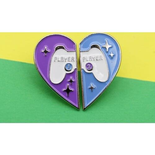 Spliced Heart Enamel Pin Blue And Purple Brooch Bag Clothes Lapel Pin Sasha Away Badge Cartoon Jewelry Gift For Boys and Girls