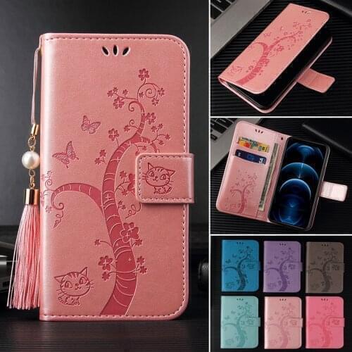 Cases For OnePlus 8 8Pro Butterfly Cat Lucky Tree Phone Leather Wallet Case For OnePlus 8 Pro Book Stand Flip Cover Coque