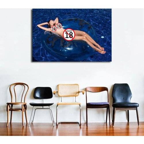 A Girl Sunbathing in the Swimming Pool Photo Decorative Posters and Prints Canvas Painting Wall Art Picture For Living Room