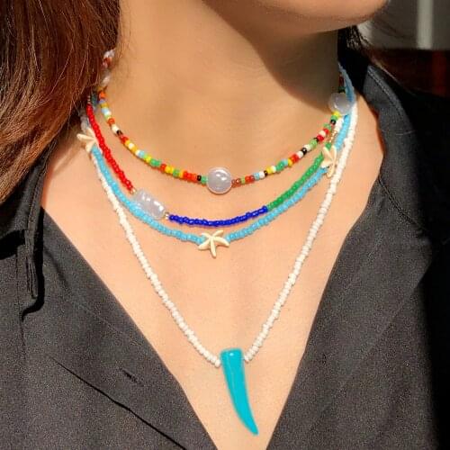 HOCOLE New European and American fashion items Bohemian style colorful rice Bead Necklace personality Shell Necklace female