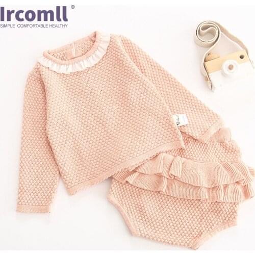 Ircomll New Fashion Baby Girl Clothes Set Soft Cotton Knitted Sweater+Lotus Leaf Shorts Infant Suit Toddler Clothing Baby Outfi