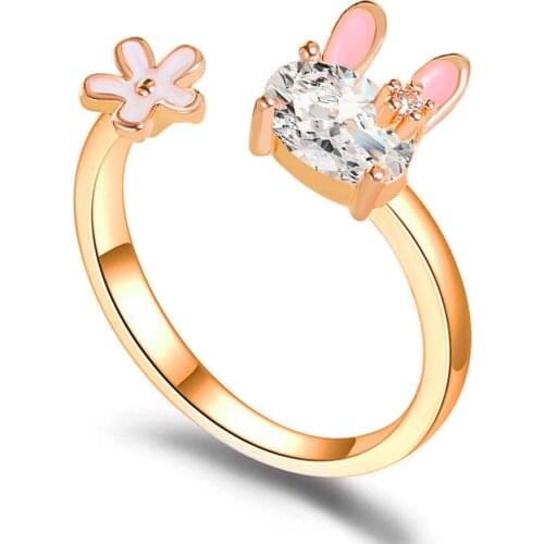 Japanese and Korean cute bunny ring sweet girl heart flower index finger ring children ins net red open ring