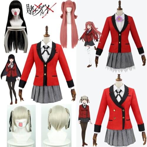 Anime Kakegurui Cosplay Costume Halloween Jabami Yumeko Cosplay Costume Igarashi Sayaka COSPLAY school uniform and Wig + Wig Cap