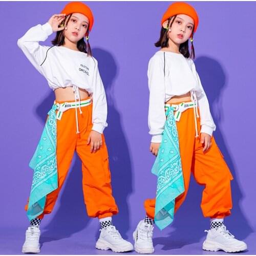 Spring Autumn Children Jazz Dance Costume Girls Show Catwalk Crop Top Sweatpants Suit Hip-hop Performance Clothes Rave Outfit