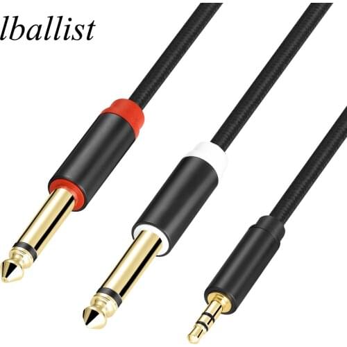 Lballist Black Braided 3.5mm Stereo Jack to Dual 6.5mm Jack OFC Audio Cable Foil+Braided Shielded 1m 2m 3m