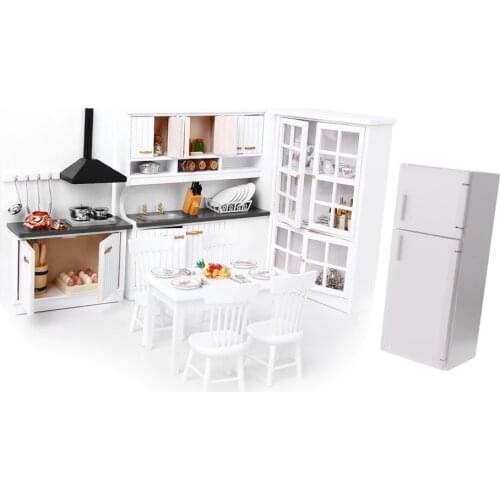 Miniature Luxury White Wooden Cabinet Refrigerator Fridge Furniture for 1/12 Dolls House Kitchen Dinning Room Decoration