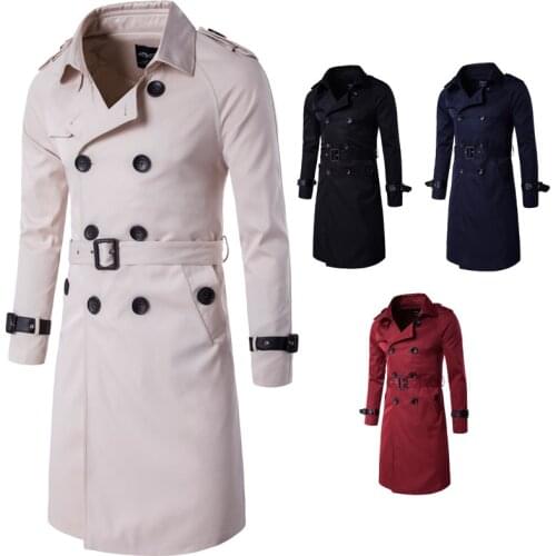 Fashion 2020 autumn winter gentleman long coat Slim Double-Breasted Trench Coat Mens Jacket mont erkek waist belt plus Size 5XL