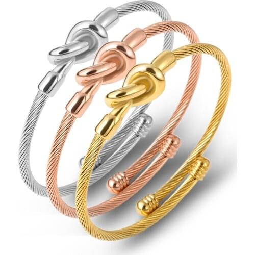 Fashion Open Tie Knot Cuff Bracelet Bangles For Women Brief Gold Color Personalized Charms Bracelet Valentines Gift