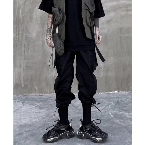 Trend loose plus size trousers mens big pockets close-up overalls trousers with feet harem pants SI31