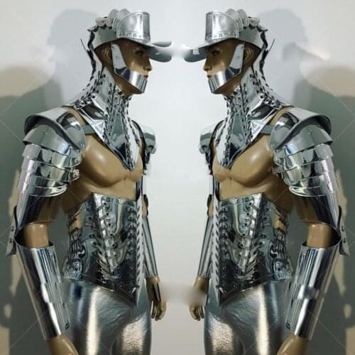 Muscle male gogo costume Halloween bar nightclub ds future warrior technology sense silver mirror armor