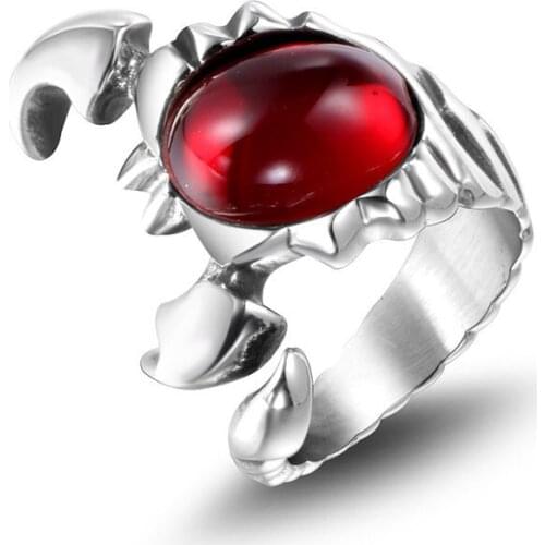 Mens Stainless Steel Ring Big Red Black Gems Stone Scorpion Shape Personality Biker Vintage jewelry Fine Polish Never Fade Gift